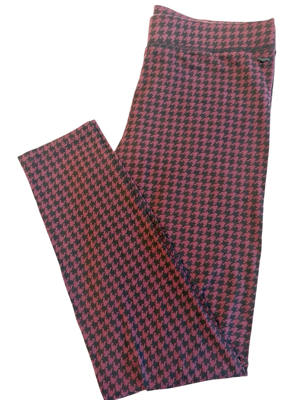 PINK VICTORIAS SECRET Houndstooth Leggings Large - Maroon and Black